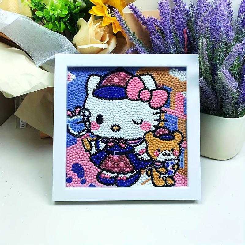 Cute Hello Kitty Pattern DIY Diamond Arts Colorful Painting Kit without Frame, DIY Decorative Art Picture for Beginner, Wall Art Decor