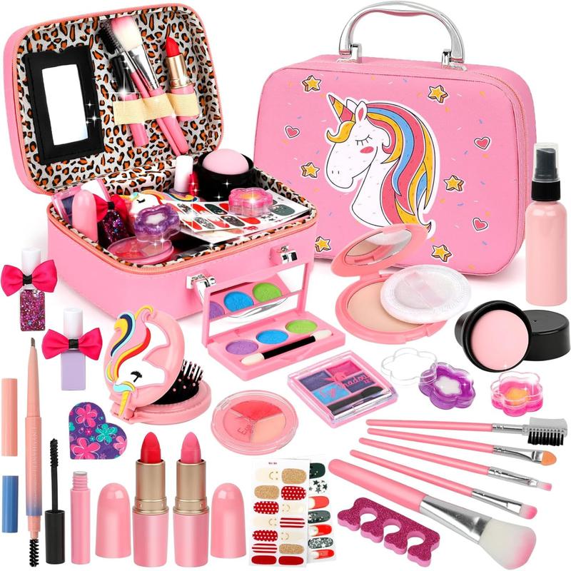 Kids Makeup Kit for Girl,Real Makeup for Kids, Girl Toys Princess Children Play Makeup Kit with Cosmetic Case Christmas Birthday Gifts for Girls  .