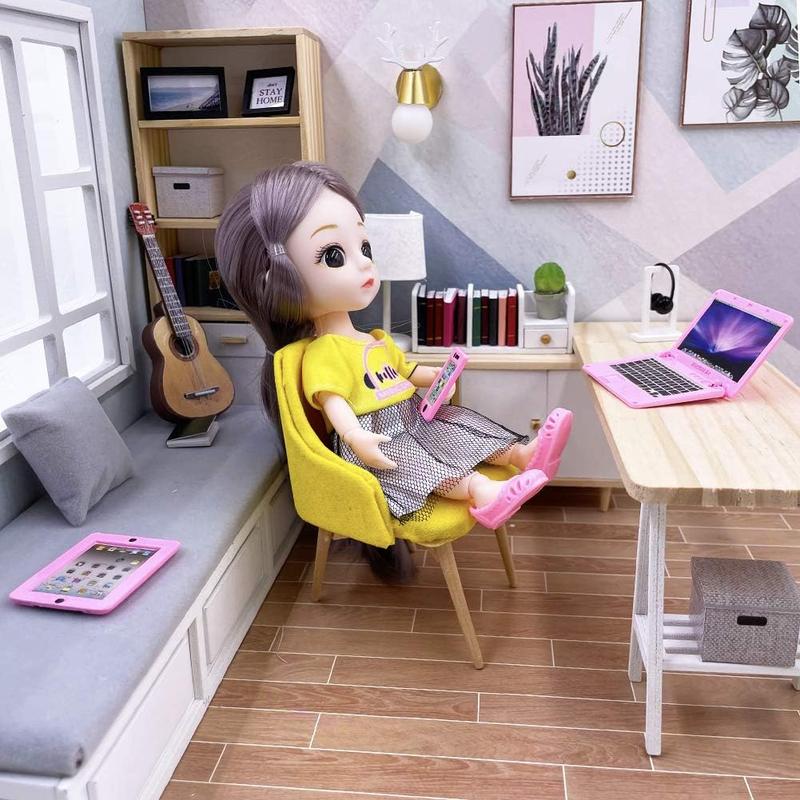 3 Pack Dollhouse Mini Laptop Tablet and Smart Phone Scene Computer Simulation Accessories for Doll 1 6 1 12 Miniatures Silver