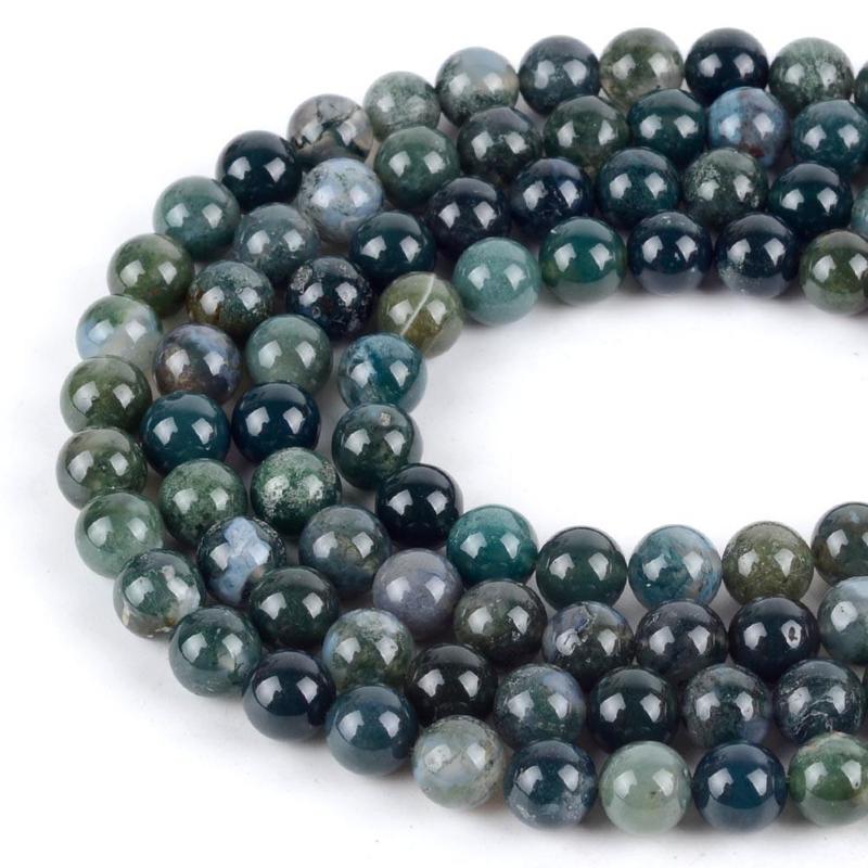 Natural Moss Agate Stone Round Loose Beads (1 Set), Jewelry Making Diy Bracelets, DIY Jewelry Making Supplies