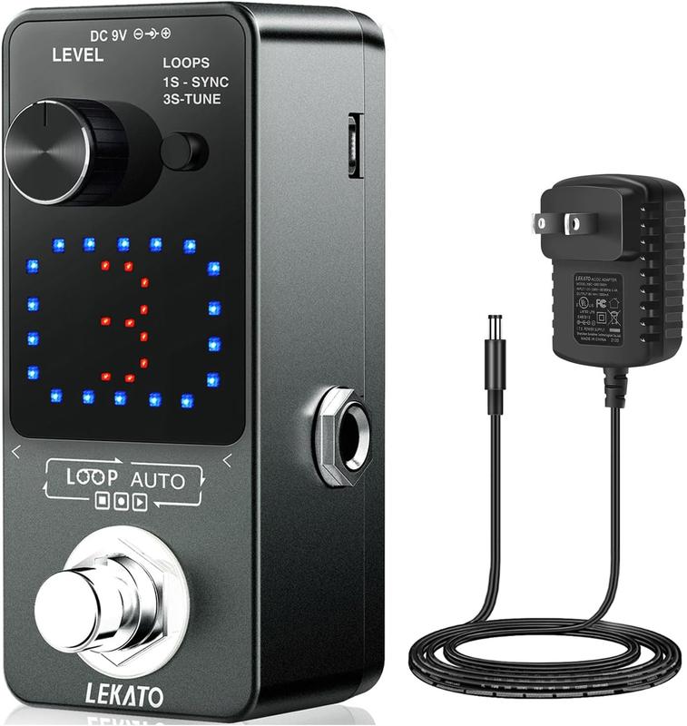 LEKATO Looper Pedal, Guitar Looper Pedal Set with 9V 0.6A Pedal Power Supply Adapter and USB Cable, Guitar Effect Looper Pedal with SYNC & Tuner Function Loop Pedal 3 Loops 18 Minutes Record Time