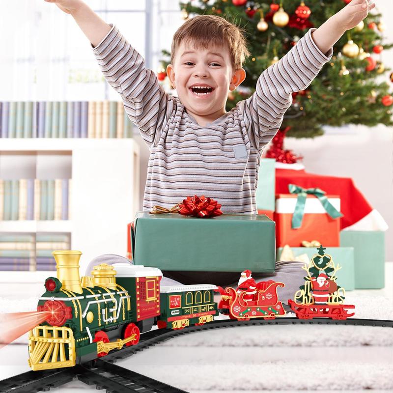 Electric Train Set, Classic Train Toy Set, 1 Set Train Model Toy with Sound & Light, Festive Gift for Boys & Girls, No Battery Provided