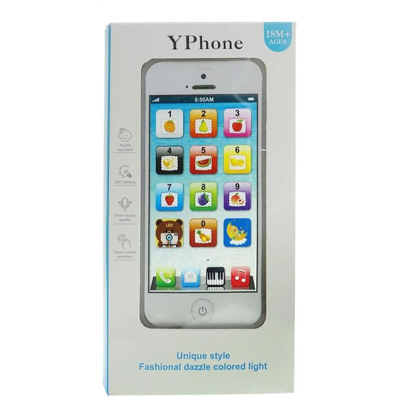 Cooplay White 1:1 Music Phone Toy Yphone Y-Phone Animal Play Rechargeable Cell Phone with Type-c Learning English Educational Mobile Study Prize for Baby Kids Children