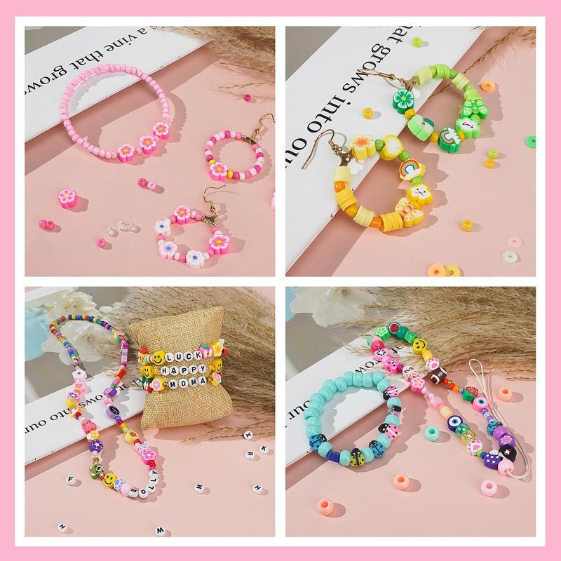 Gionlion 1000PCS Polymer Clay Beads Bracelet Making Kit, 30 Style Cute Fun Fruit Flower Rainbow Butterfly Animal Heart Star Beads Charms for Jewelry Necklace Making Christmas Gift for Girls Women Gionlion