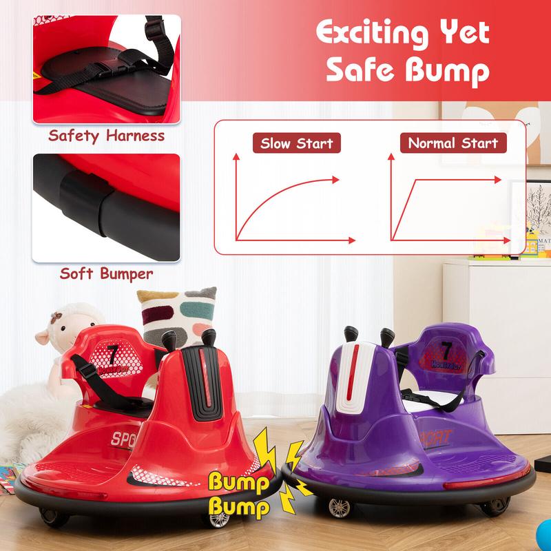 Exdeerjoy Kids Bumper Car, 12V Electric Bumping Car with Remote Control, 360° Spin, Safety Belt, LED Lights & Sounds, Baby Ride-on Bumping Toy Gift for Children 37-95 Months Old,Red