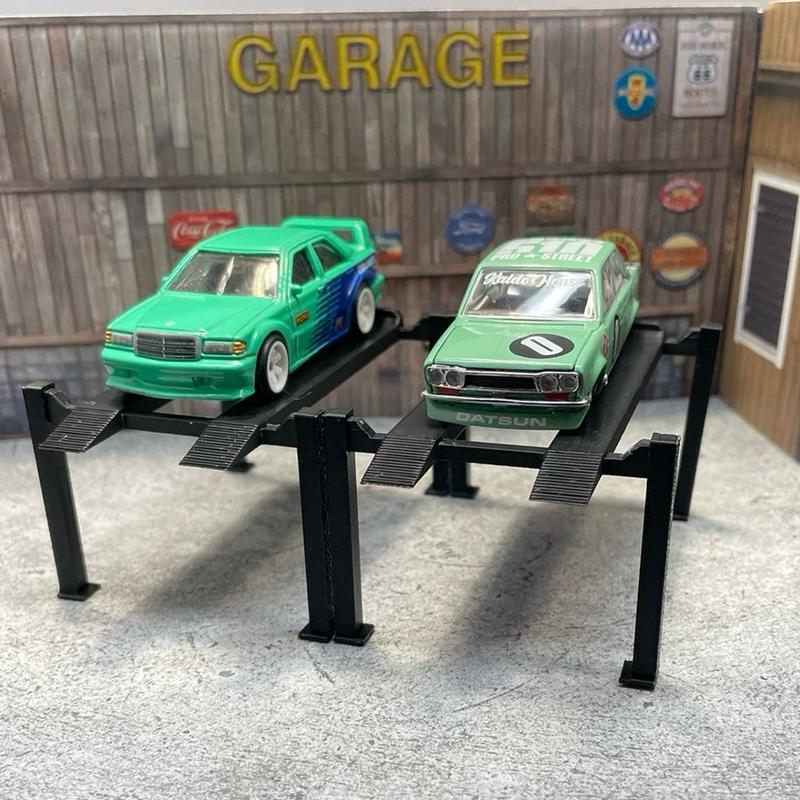 1:64 Scale 2 Pack Black Car Lifts For Hot Wheels, Johnny Lightning, Auto World and other Die Cast Cars & Diorama Accessory Display Piece