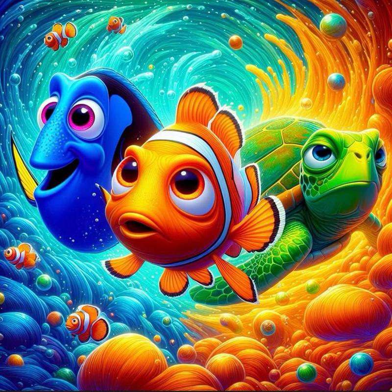 Disney Flounder Nemo Pattern DIY Diamond Arts Colorful Painting Kit without Frame, DIY 5D Diamond Arts Colorful Painting Kit, Wall Art Decor for Home