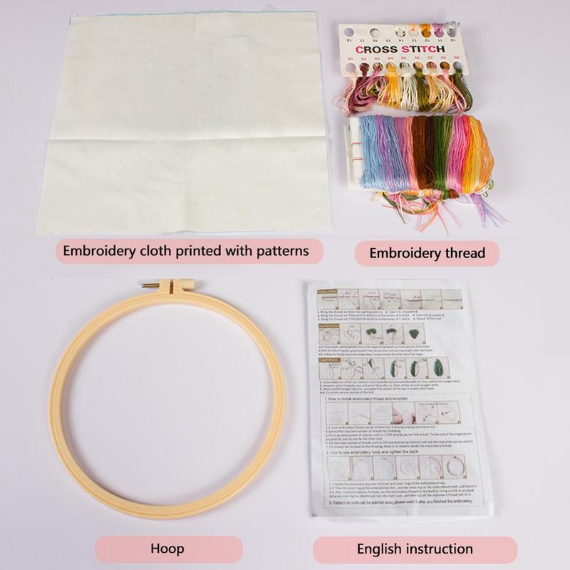 Bird & Wreath Pattern DIY Embroidery Kit, 1 Set Embroidery with Hoop Suture Practice Kit for Adults, Handmade Unfinished Products Gifts