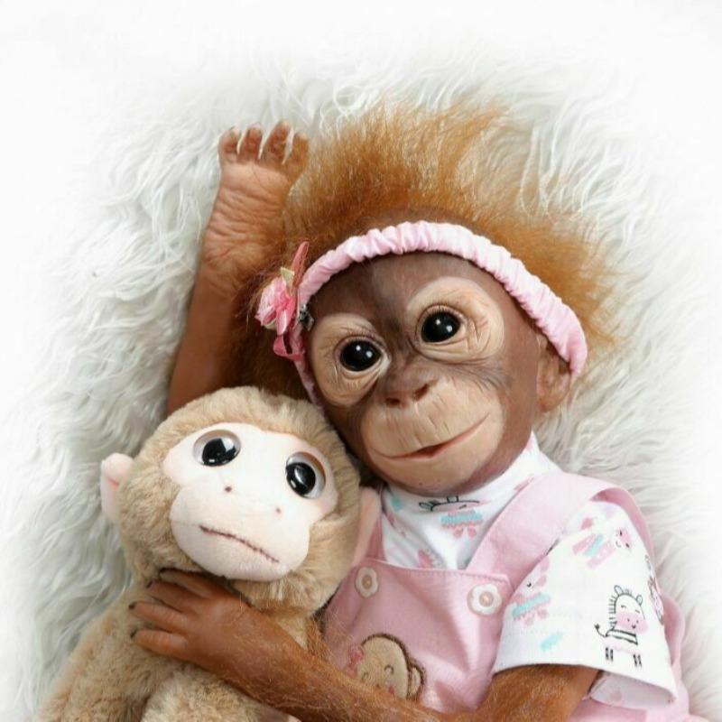 Monkey Reborn Doll, 20inch Realistic Orangutan Newborn Detailed Paint Monkey Doll, Real Looking Hair & Natural Poseable Lifelike Ape Doll For Kids, Stocking Fillers Gift, Baby Dolls Christmas Gift