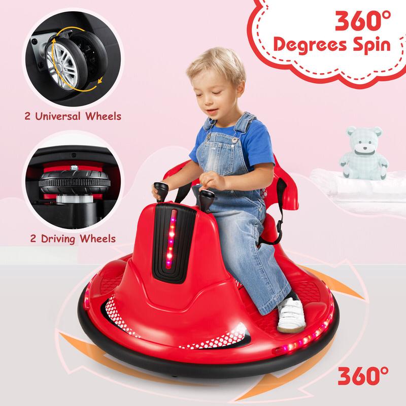 Exdeerjoy Kids Bumper Car, 12V Electric Bumping Car with Remote Control, 360° Spin, Safety Belt, LED Lights & Sounds, Baby Ride-on Bumping Toy Gift for Children 37-95 Months Old,Red