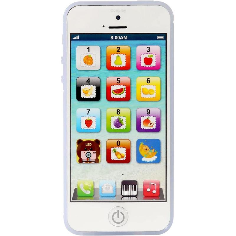 Cooplay White 1:1 Music Phone Toy Yphone Y-Phone Animal Play Rechargeable Cell Phone with Type-c Learning English Educational Mobile Study Prize for Baby Kids Children