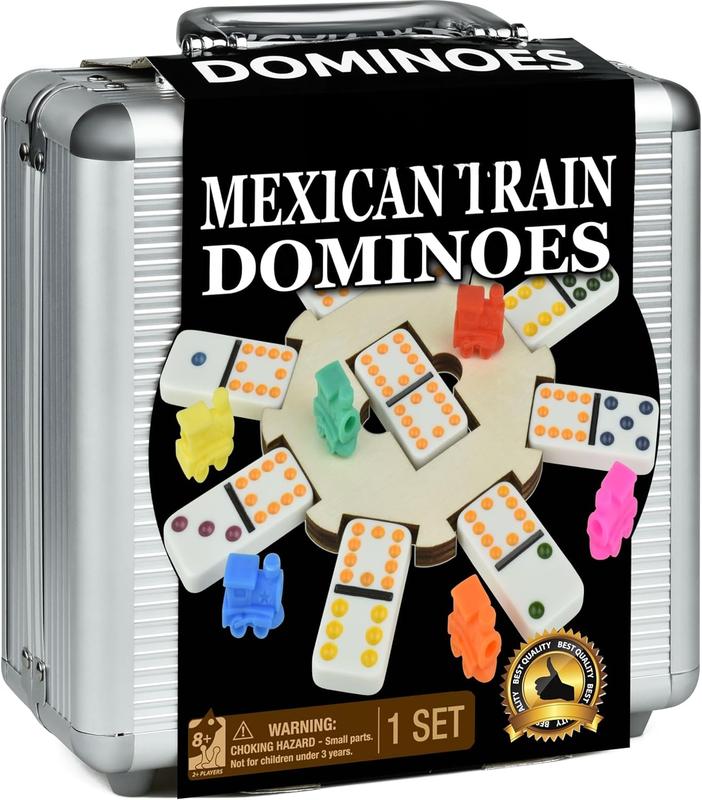 Mexican Train Dominoes Set with Wooden Hub, Domino Tile Board Games - Double 12 Dominos Set for Family Game Night for Adults and Kids Ages 8 and up (Double 12)