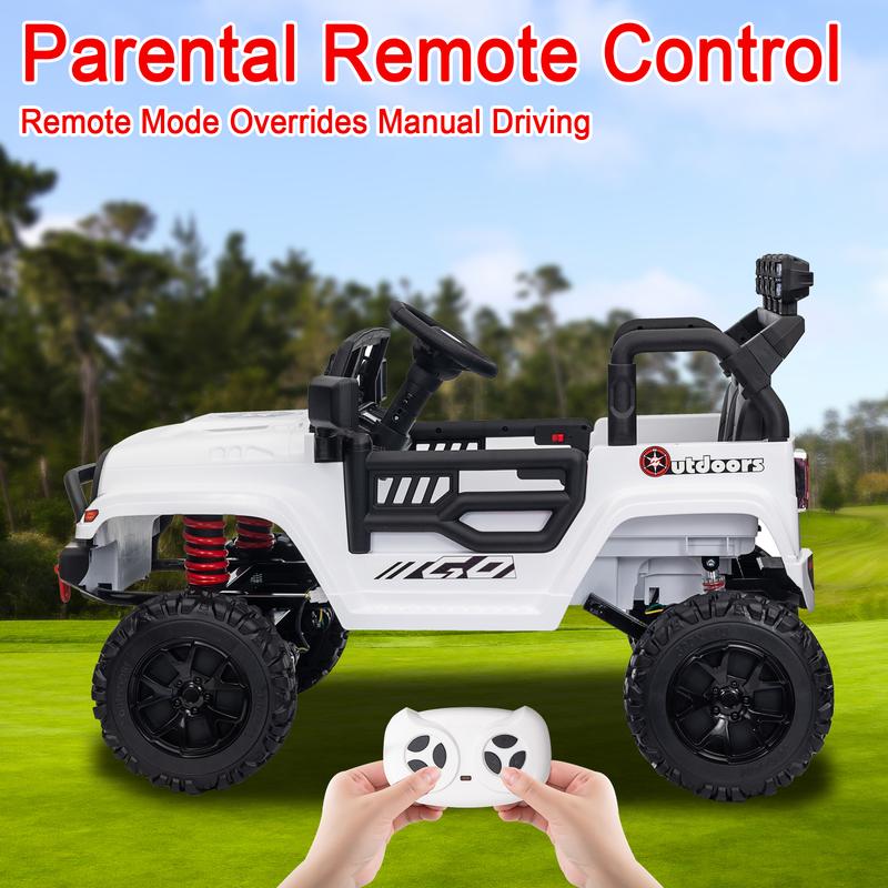 24V 2 Seater Ride on Toy, 4WD Kids Ride On Car with Parental Remote Control, 4x4 Electric Vehicle 4 Wheeler UTV with EVA Tires Wheels, Music Play, Bluetooth, Pink,2 Seater-White