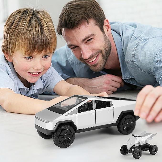 Ultimate Elon Musk 1:32 Tesla Cybertruck Alloy Toy Car - Features Engaging Music and Lights with an Exciting Pull-Back Mechanism!