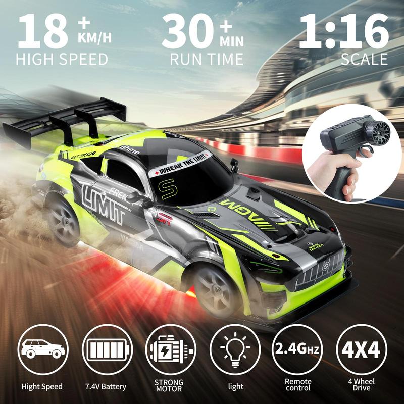 1:16 Alloy Drift RC Car - 4WD Remote Control Car with Cool LED Lights and High-Performance Drift Tires