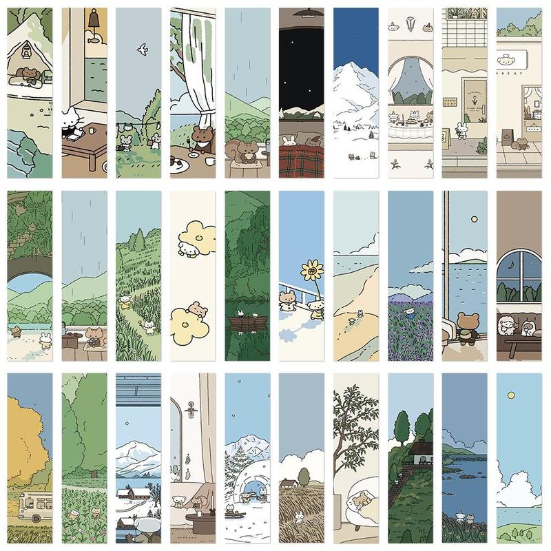 Cartoon Landscape Pattern Sticker, 30pcs set Creative Decorative Sticker, DIY Decals for Water Bottle, Laptop, Phone Case, Scrapbooking, Journal Making