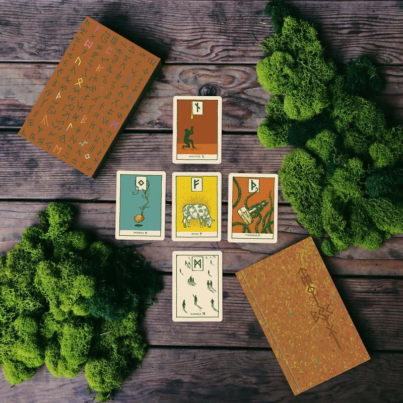 Green Glyphs Runes: Nordic System of Divination Cards with Guidebook and Runic Dice