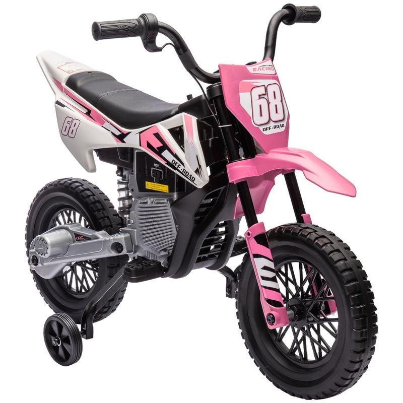 Kids Dirt Bike with Twist Grip Throttle, 12V Electric Motorcycle, Electric Bike for Toddler with Training Wheels, Rear Suspension & Music for Ages 3-6 Years, Pink