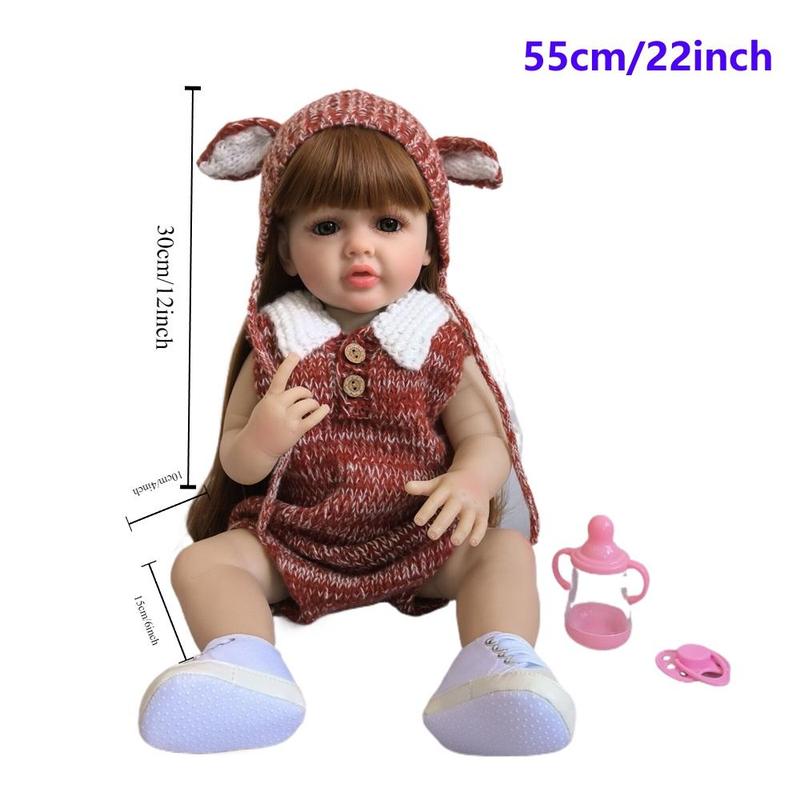 22 Inch Lifelike Reborn Girl Baby Dolls, Realistic Silicone Full Body Newborn Baby Doll, Look Real Girl Doll with Accessories, Weighted Soft Toy Gift for Girls, Christmas Gift