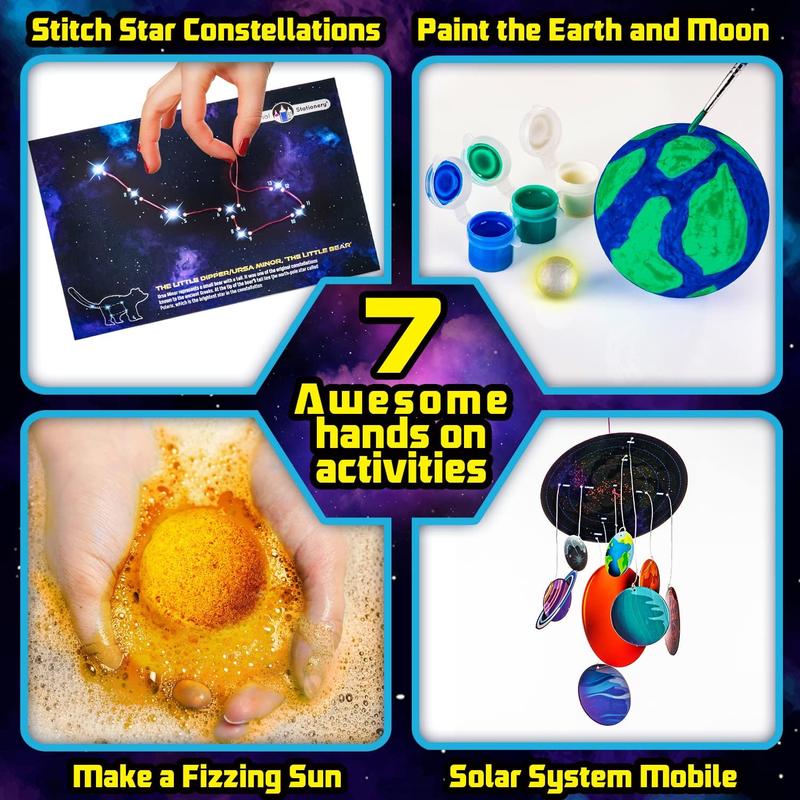 Original Stationery Space Science Kit, Solar System Kit with a Rocket, Outer Space Craft Stickers and More to Make a Moon Spinner and a Solar System, Fun Gift Idea and Space Toys for Boys and Girls