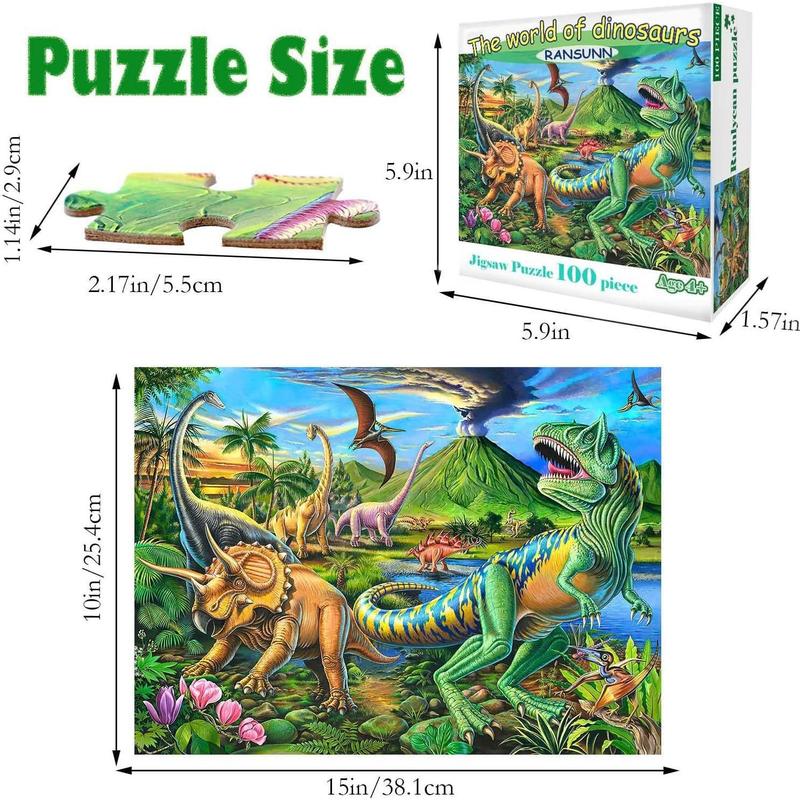 Puzzles for Kids Ages 4-8 Year Old,100 Piece Dinosaur Jigsaw Puzzle for Toddler Children Learning Educational Puzzles Toys for Boys and Girls - Every Piece is Unique…