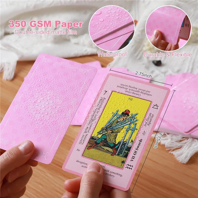 Pink Tarot Cards Deck Set for Beginners with Meanings On Them-Tarot Card with Guidebook-(Free Velvet Tarot Bag Pouch)