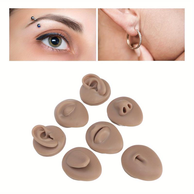 Human Body Piercing Practice Model - Silicone Ear, Eye, Nose, Mouth, Tongue, and Navel Model - Soft Silicone Flexible Model - Part Display Set for Beginners Acupuncture Teaching (Dark Skin Tone)