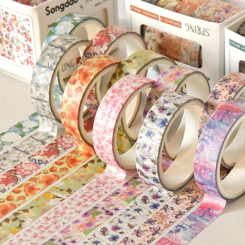 Flower Pattern Washi Tape, 5 Rolls Tearable and Traceless Decorative Sticker, Suitable for Diaries, Albums, Planners, and Party Decorations