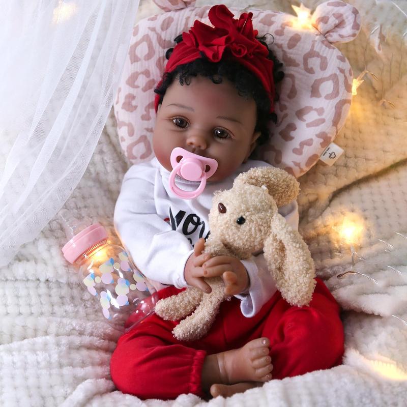 Wooroy Reborn Baby Doll - Christmas Gift, Girl Gift, Birthday Gift, Gift Ideas, Brown Skin Doll, 22 inches Newborn Baby Girl Doll, Lifelike African American Reborn Dolls with Soft Cloth Body, Birthday Gift for Kids Age 3+