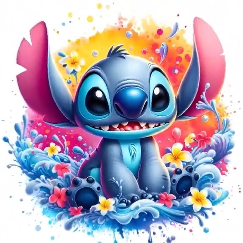 Disney Flowers Stitch Pattern DIY Diamond Arts Colorful Painting Kit without Frame, DIY 5D Diamond Arts Colorful Painting Kit, Wall Art Decor for Home