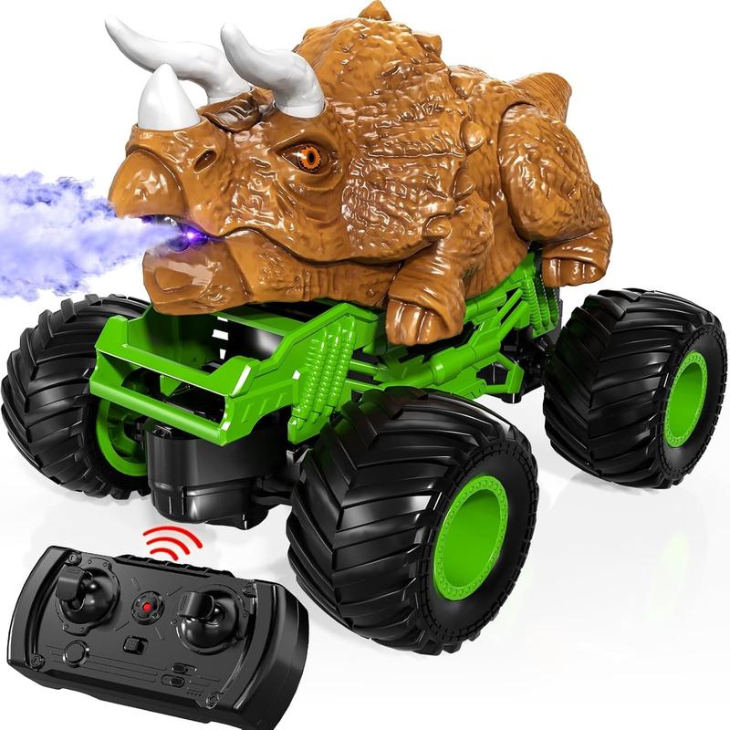 Exquisite gifts, Christmas gifts, birthday gifts，High Speed Off Road 1:24 Dinosaur Car with Rechargeable Battery,，Remote Control Triceratops Truck, Monster Truck with Roar, Light and Mist Spray ,