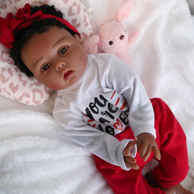 Wooroy Reborn Baby Doll - Christmas Gift, Girl Gift, Birthday Gift, Gift Ideas, Brown Skin Doll, 22 inches Newborn Baby Girl Doll, Lifelike African American Reborn Dolls with Soft Cloth Body, Birthday Gift for Kids Age 3+