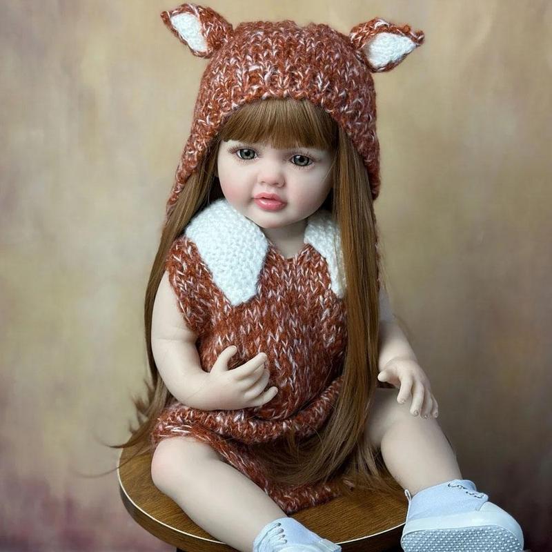 22 Inch Lifelike Reborn Girl Baby Dolls, Realistic Silicone Full Body Newborn Baby Doll, Look Real Girl Doll with Accessories, Weighted Soft Toy Gift for Girls, Christmas Gift