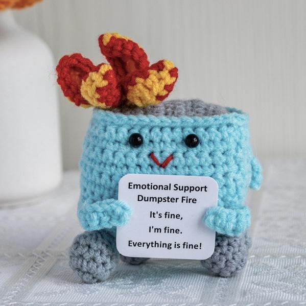 Emotional Support Crochet Dumpster Fire Amigurumi, Buring Fire, Funny Crochet Meme, I'm Fine, Holiday Gift, Crochet Transh Can, Chrismtas