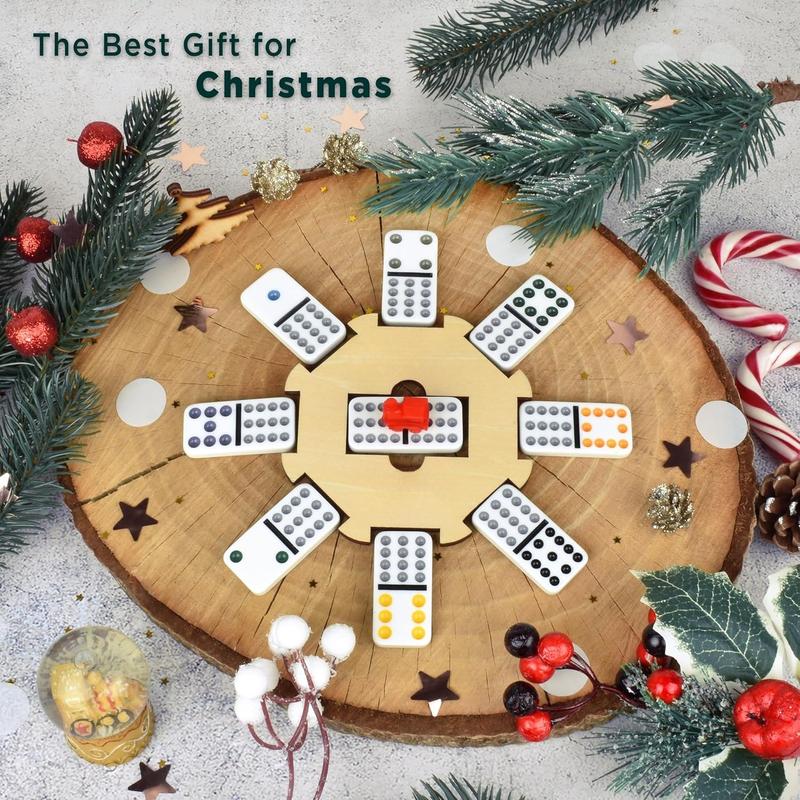 Mexican Train Dominoes Set with Wooden Hub, Domino Tile Board Games - Double 12 Dominos Set for Family Game Night for Adults and Kids Ages 8 and up (Double 12)