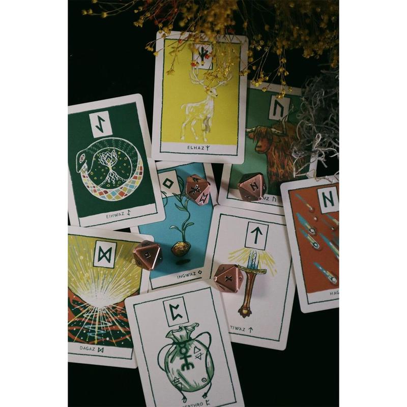 Green Glyphs Runes: Nordic System of Divination Cards with Guidebook and Runic Dice