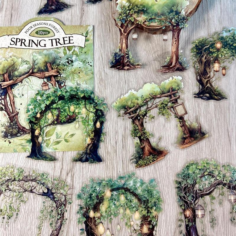 Vintage Tree Pattern Decorative Paper, 10pcs set DIY Scrapbooking & Stamping Paper, DIY Decorative Supplies for Album, Book