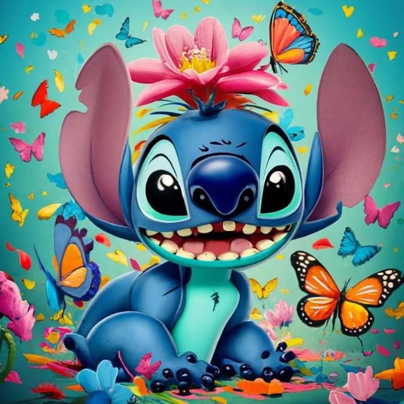 Disney Stitch & Flower & Butterfly Pattern DIY Diamond Arts Colorful Painting Kit without Frame, DIY 5D Diamond Colorful Painting Kit, Wall Art Decor for Home