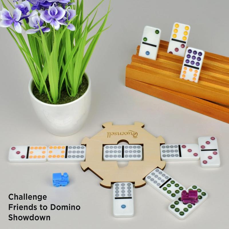 Mexican Train Dominoes Set with Wooden Hub, Domino Tile Board Games - Double 12 Dominos Set for Family Game Night for Adults and Kids Ages 8 and up (Double 12)