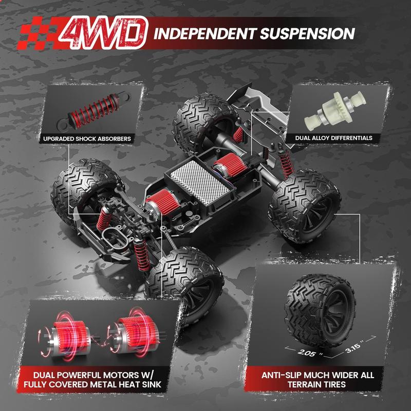 9500E 1:16 Scale All Terrain RC Car, 4x4 High Speed 40 KPH RC Truck, 2.4Ghz Remote Control Truck with 2 Batteries, Off-Road Monster Truck for Adults Kids