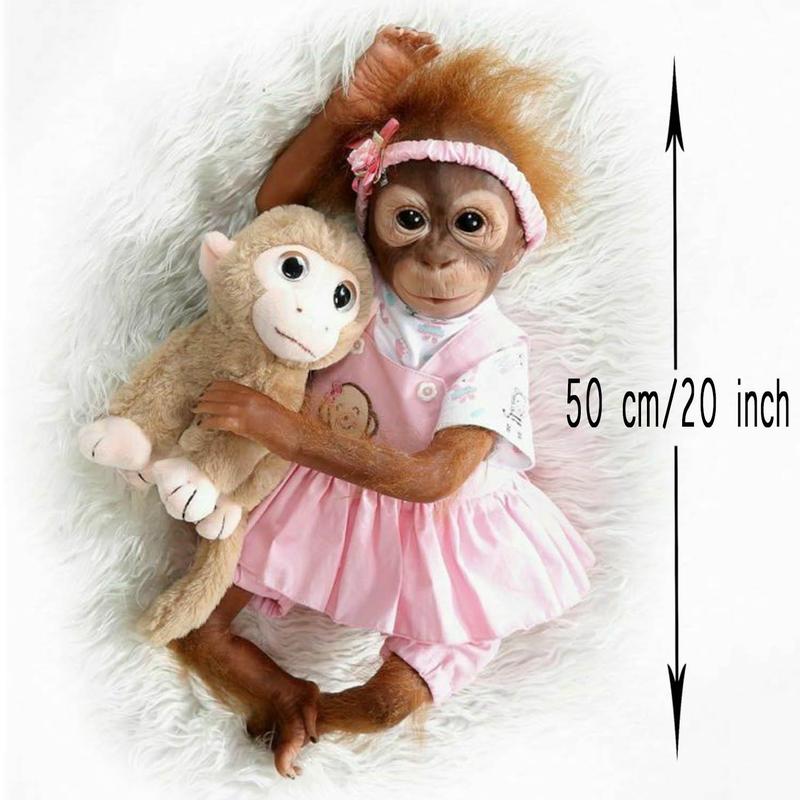 Monkey Reborn Doll, 20inch Realistic Orangutan Newborn Detailed Paint Monkey Doll, Real Looking Hair & Natural Poseable Lifelike Ape Doll For Kids, Stocking Fillers Gift, Baby Dolls Christmas Gift