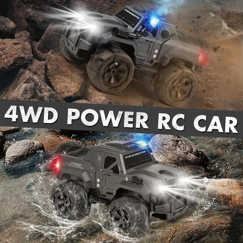 Monster Large RC Car, 1:14 RC Car with Spray and LED Lights, Good for 120 Minutes of Play Time, 2.4GHz Monster Truck with Spare Tire, All Terrain Off-Road Jeep, Cool Toy Gift