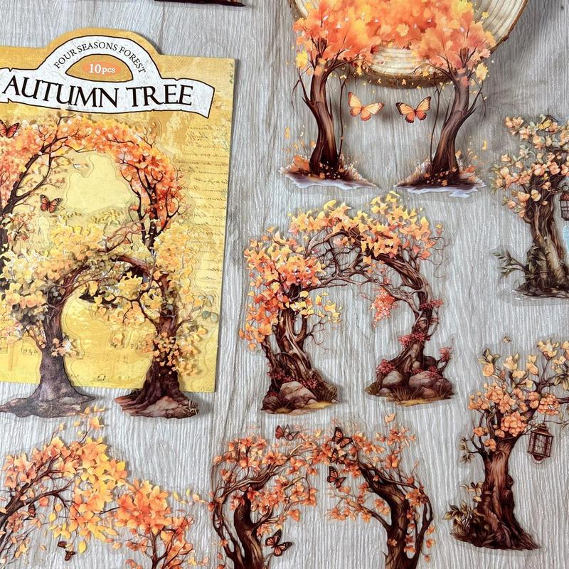 Vintage Tree Pattern Decorative Paper, 10pcs set DIY Scrapbooking & Stamping Paper, DIY Decorative Supplies for Album, Book