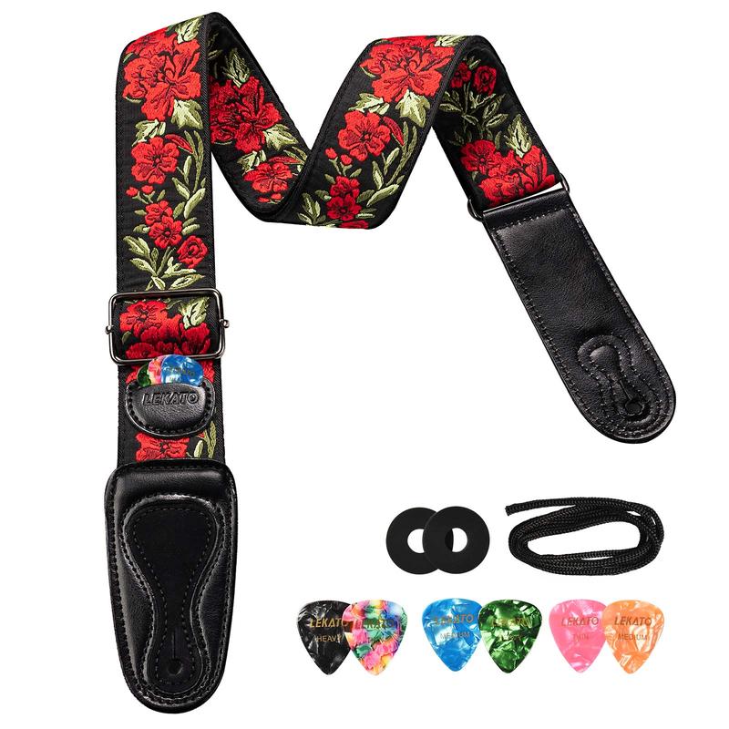 LEKATO LGS-6 Flower Bass Strap Flower Guitar Strap, for Bass Electric & Acoustic Guitar 2