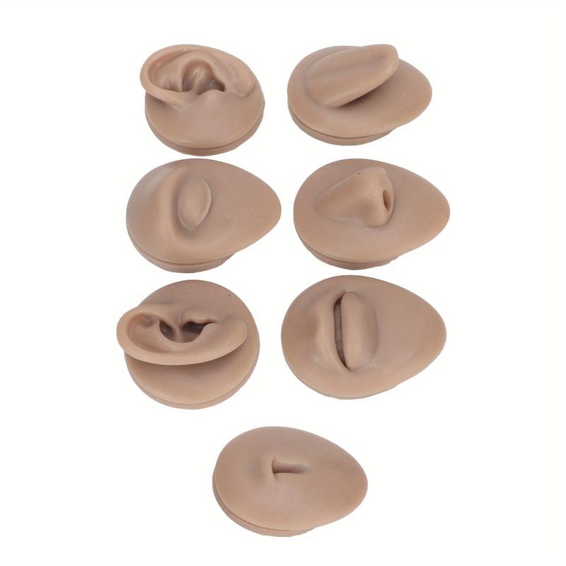 Human Body Piercing Practice Model - Silicone Ear, Eye, Nose, Mouth, Tongue, and Navel Model - Soft Silicone Flexible Model - Part Display Set for Beginners Acupuncture Teaching (Dark Skin Tone)