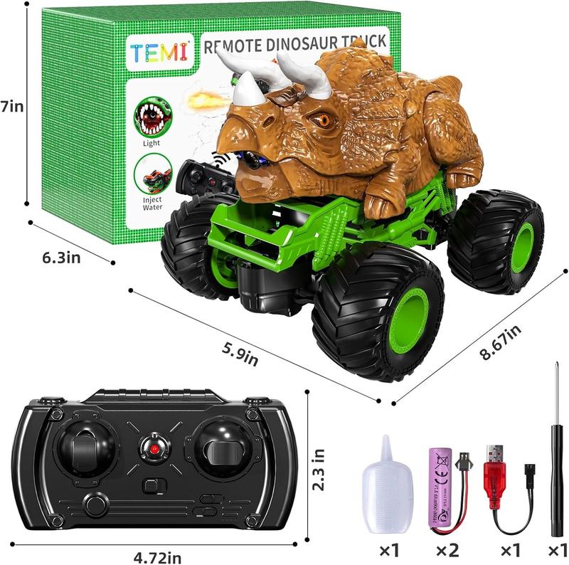 Exquisite gifts, Christmas gifts, birthday gifts，High Speed Off Road 1:24 Dinosaur Car with Rechargeable Battery,，Remote Control Triceratops Truck, Monster Truck with Roar, Light and Mist Spray ,