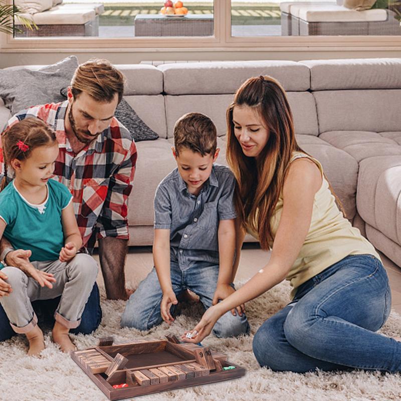 4-Player 10 Numbers Wooden Shut The Box Dice Board Game