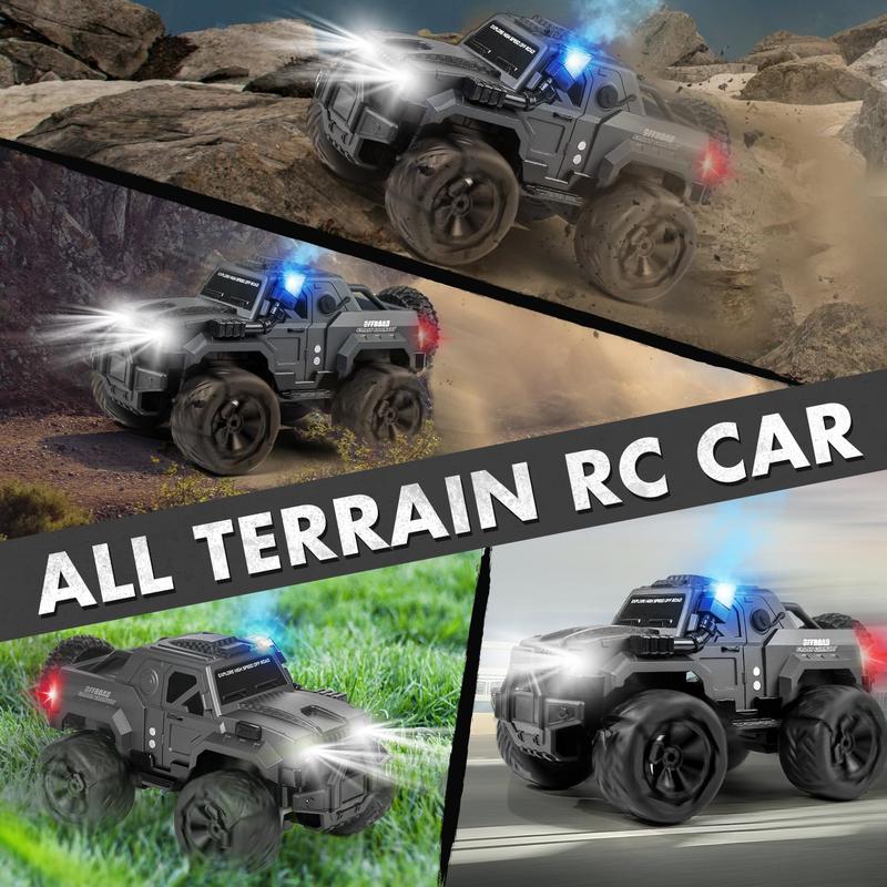 Monster Large RC Car, 1:14 RC Car with Spray and LED Lights, Good for 120 Minutes of Play Time, 2.4GHz Monster Truck with Spare Tire, All Terrain Off-Road Jeep, Cool Toy Gift