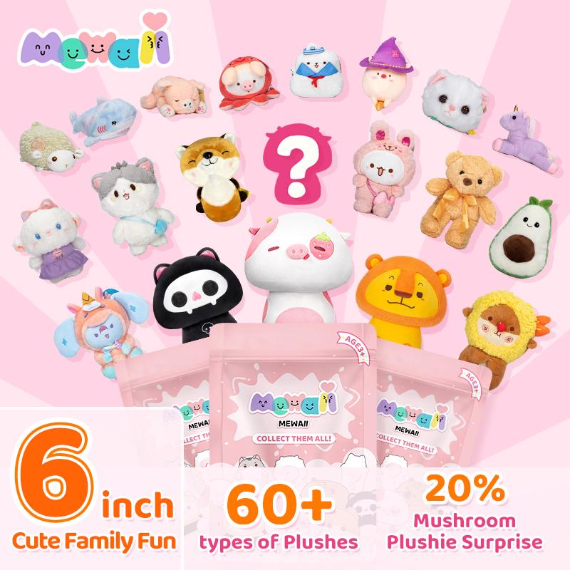 MeWaii Mystery Bag Stuffed Toys Plush Family 6 Inch, Cute Kawaii Plush Toy for All Ages, Best Gift for Halloween, Christmas, Thanksgiving and Birthdays