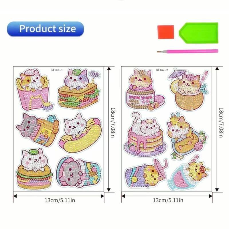 12pcs set DIY Diamond Painting Kit, Cute Cat Pattern Diamond Art Sticker, DIY Decor Painting for Bedroom Living Room Office